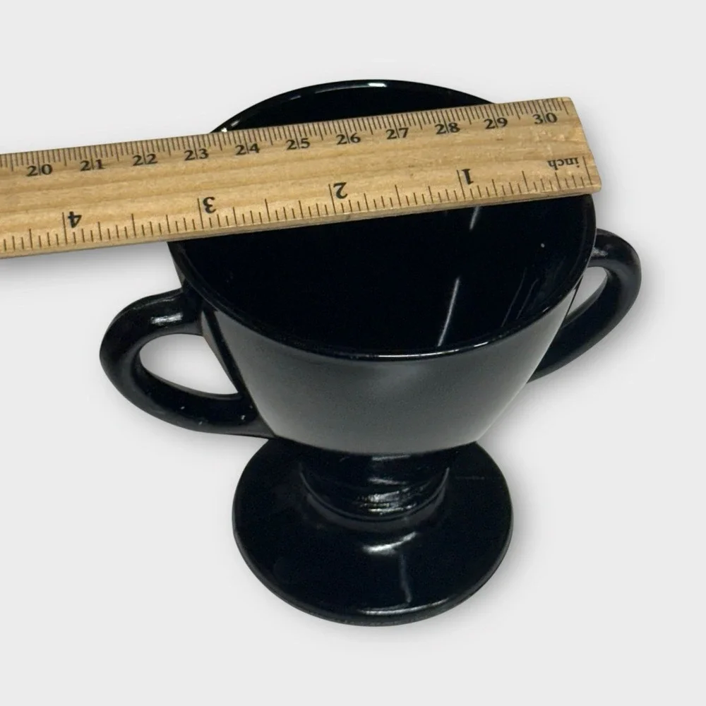 Hazel Atlas Ovide Black Open Sugar Bowl Double Handle Depression Glass 1930-1935